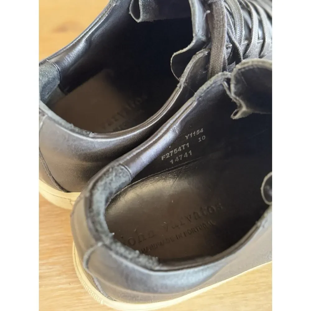 John Varvatos 315 Reed Low Top Sneakers 10 Black Leather Luxe Minimalist F2754T1